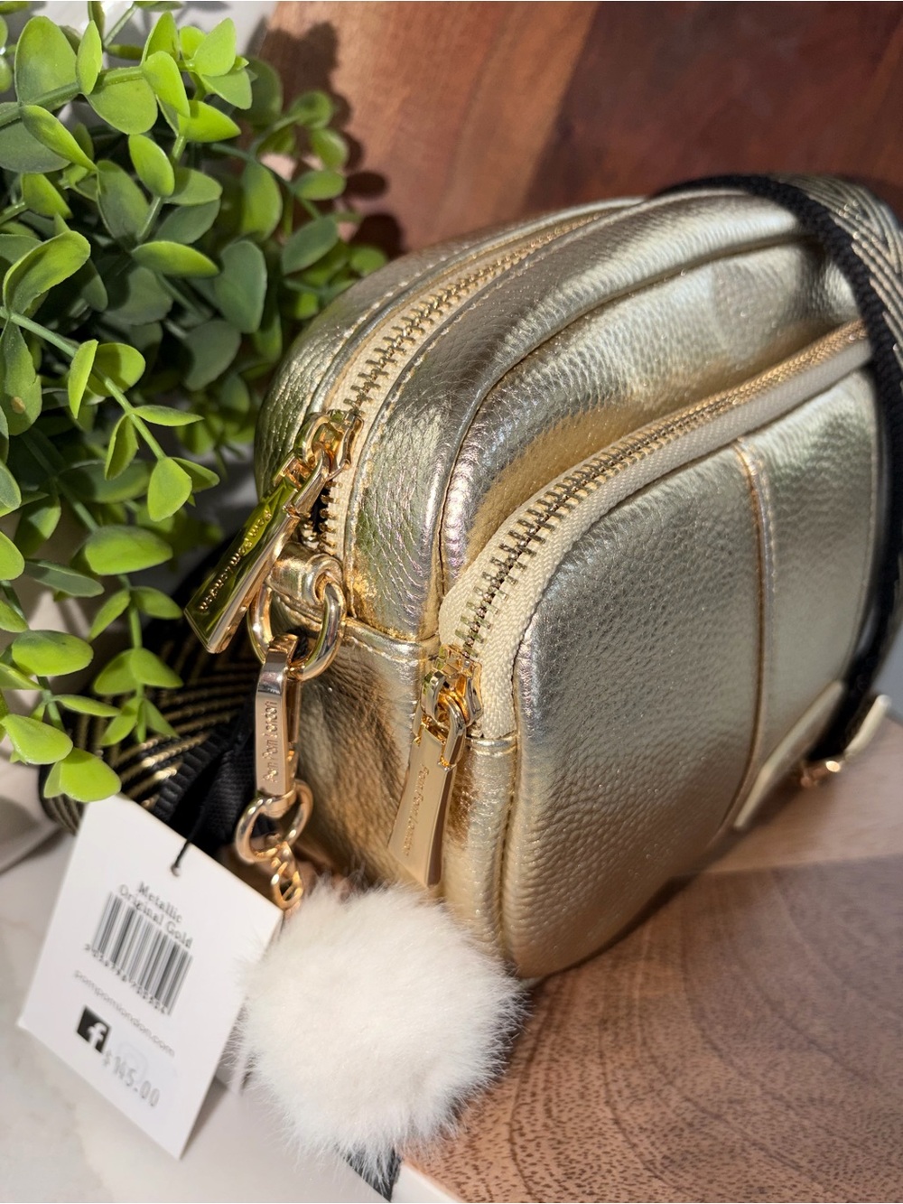 Pom Pom London metallic gold original Crossbody Bag purse bundle NWT - Picture 3 of 7
